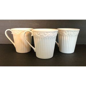 Gorham Bavaro Coffee Mugs Cups 4" Tall White Embossed Scroll Set of 3